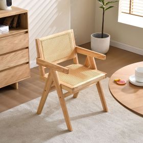 Vintage Solid Wood Rattan Chair, Arm Chair,Dining Chiar, For Dining Room, living Room, Outdoor, Natural (Color: Natural, Material: Solid Wood+Rattan)